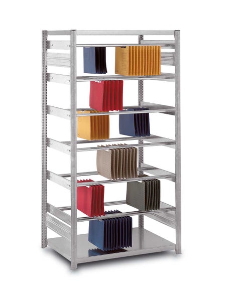 PROREGAL Pendelhefterregal Doppelseitig Stecksystem T-Profil Grundregal HxBxT 200 x 100 x 80 cm 6 Ebenen Fachlast 40 kg Pendelsystem Zippel Lichtgrau