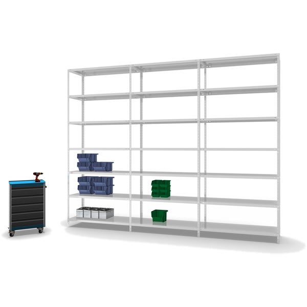 PROREGAL Fachbodenregal Schraubsystem Light-Duty Grundregal HxBxT 300 x 130 x 50 cm 7 Ebenen Fachlast 125 kg Beidseitig Nutzbar Lichtgrau