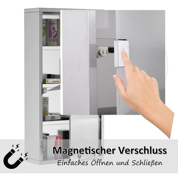 HOMCOM Medizinschrank Arzneischrank Erste Hilfe Schrank mit Schloss Edelstahl 30 x 12 x 60 cm