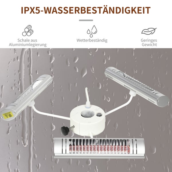 Outsunny Heizstrahler mit drei 1000 W Heizköpfen, CO2-Freie Energieeffiziente Heizung, 87 x 75 x 22 cm, Alu, Silber