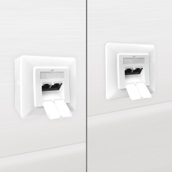 ProfiPatch Netzwerkdose LAN Dose Cat6A 500MHz Aufputz und Unterputz 2x RJ45 Port Anschluss oben/unten POE CAT7,CAT6A,CAT6,CAT5 geschirmt weiß