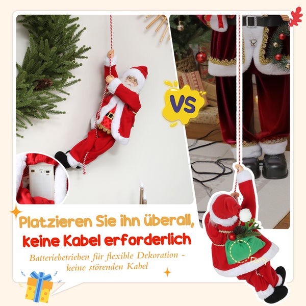 Kletternder Weihnachtsmann am Seil, batteriebetrieben, ohne Kabel, Weihnachtsdekoration.