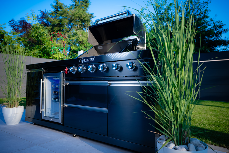 GORILLER® Grillmaster FUSION LITE Rockster - Edelstahl/Schwarz - vormontiert, 230x58x90cm,  Inkl. Granit