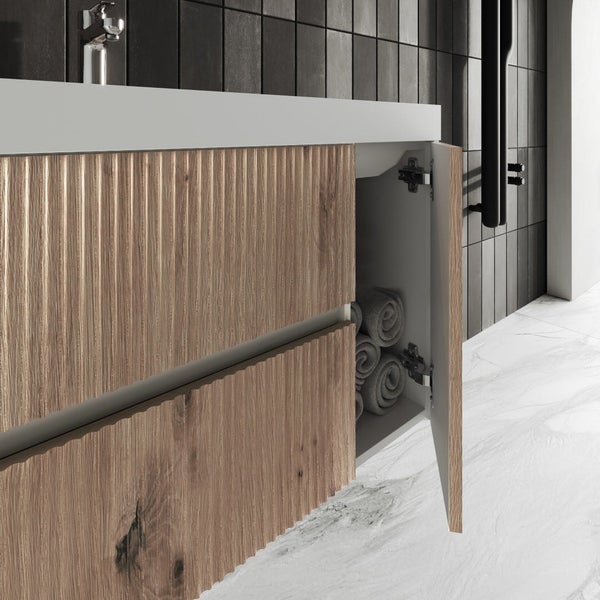 100cm Unterschrank mit Waschtisch und Spiegel 100x60 - geriffelt | Cortina