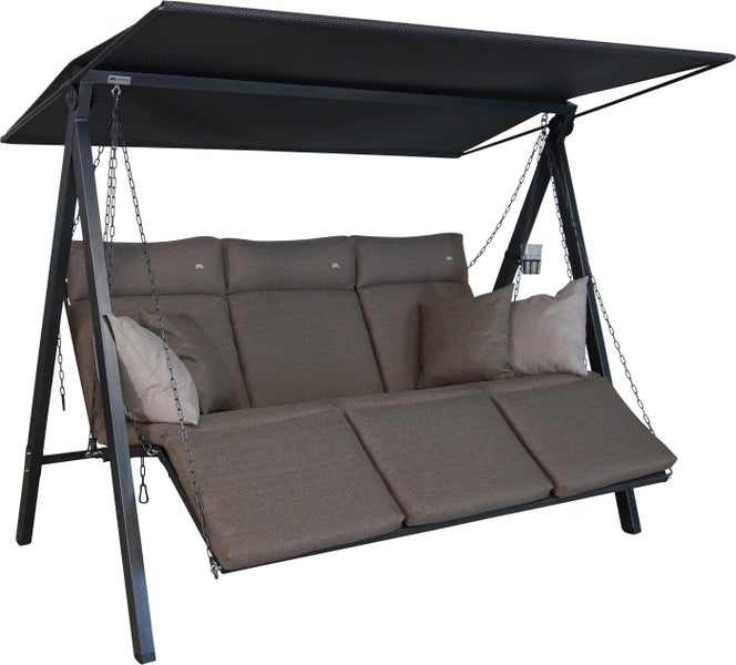 Hollywoodschaukel mit Dach, Liegefläche und Kissen für den Garten