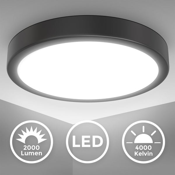 Deckenlampe Ø28 cm - 18W, 2000lm, LED, neutralweiß, schwarz