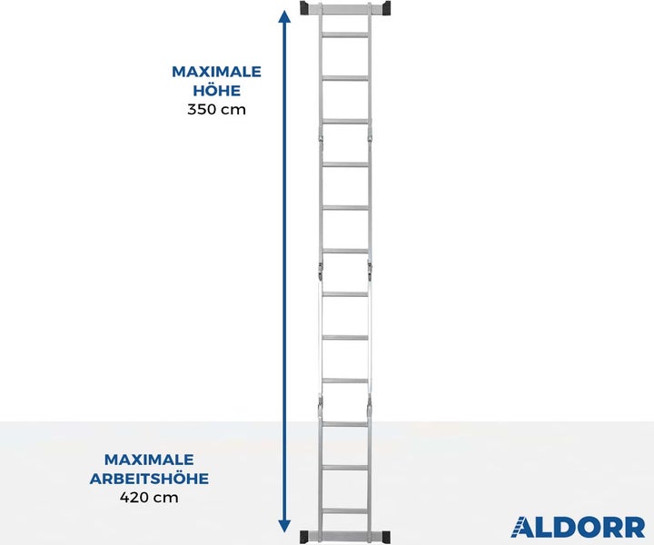 ALDORR Home - 4x3 Klappleiter mit Plattform aus hochwertigem Aluminium - Mehrzweckleiter - Sicher und zuverlässig (EN131)