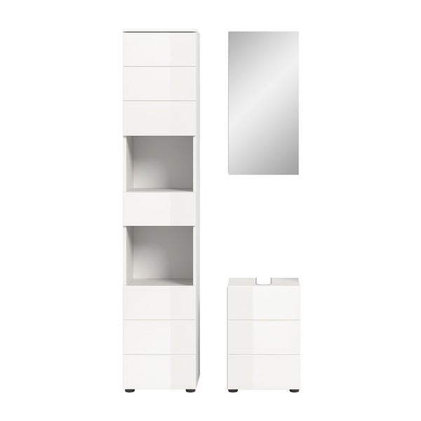 Vira Badmöbelset 3 Teile weiß Hochglanz, weiß. 91 X 34 X 190 cm