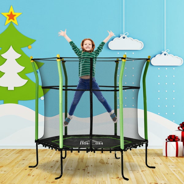 HOMCOM Kindertrampolin, Gartentrampolin mit Sicherheitsnetz, für 3-10 Jahre, Ø160 cm, Stahl, Grün