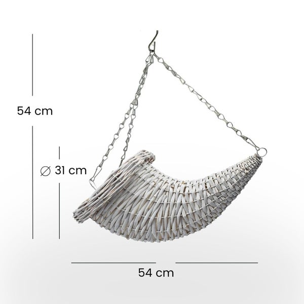 Dekorative Futterstelle in Hornform zum Aufhängen mit Kette, Maße 54 x 54 x 31 cm