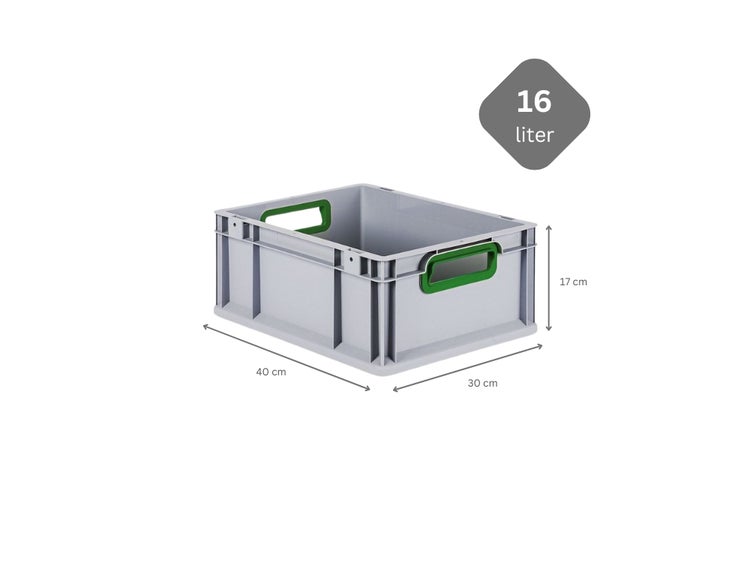 PROREGAL Eurobox Nextgen Color HxBxT 17 x 30 x 40 cm 16 Liter Griffe Grün Offen Glatter Boden Eurobehälter Transportbox