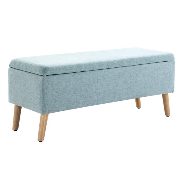 HOMCOM Sitzbank mit Stauraum Polsterbank mit Leinenoptik, Sitztruhe mit Holzbeine, Truhenbank für Wohnzimmer Schlafzimmer Flur 110 x 39 x 45 cm, Hellgrün