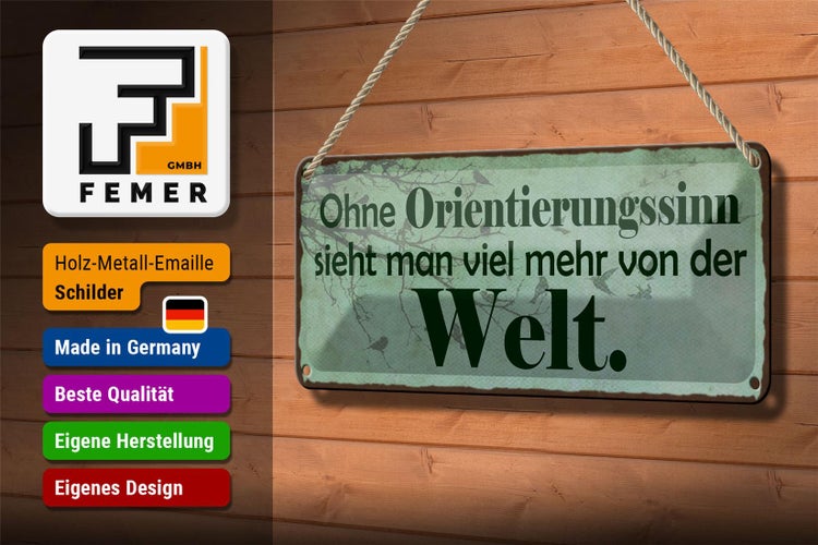 Blechschild Spruch 27x10cm ohne Orientierungssinn sieht man Dekoration