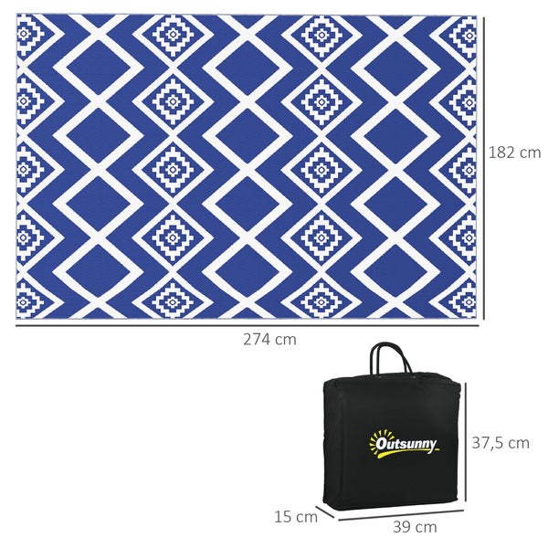 Outsunny Outdoor-Teppich, mit Tragetasche, wasserabweisend, für Camping, Terrasse,  Kunststoff, Blau+Weiß, 182 x 274 cm