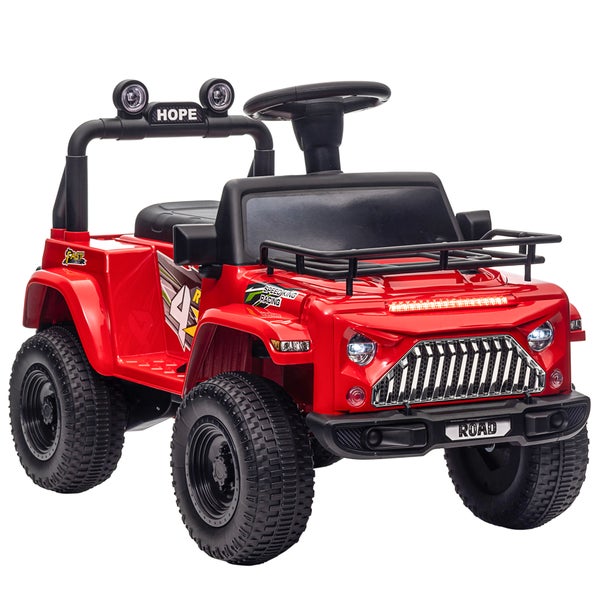 HOMCOM Elektro Kinderauto mit Musikanschluss, Stauraum, Scheinwerfer, Hupe, 3 km/h, für Kinder 3-5 Jahre, 82L x 48B x 56H cm, Kunststoff, Metall, Rot