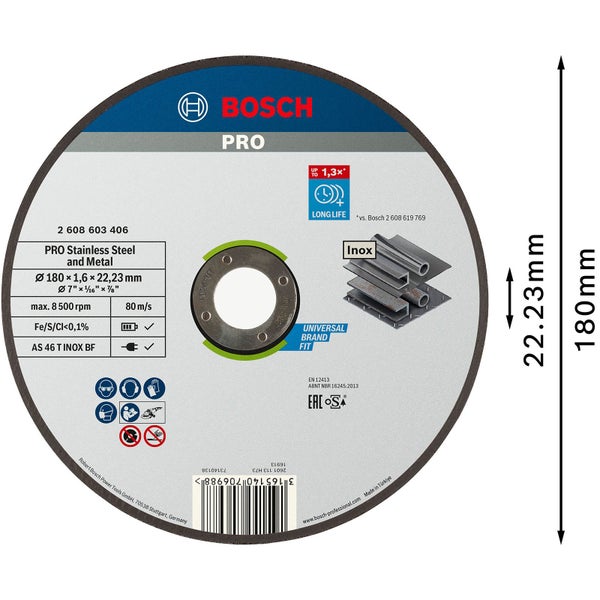 Bosch PRO Stainless Steel and Metal Trennscheibe 180 x 1,6 x 22,23 mm - 2608603406