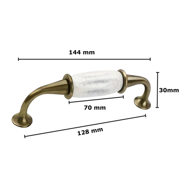 Möbelgriff aus Metall und Keramik mit Maßangaben