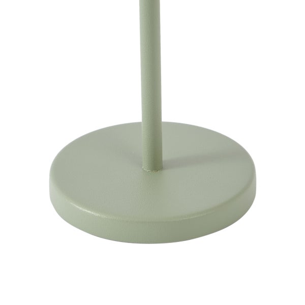 Runder Lampenfuß aus grünem Metall.