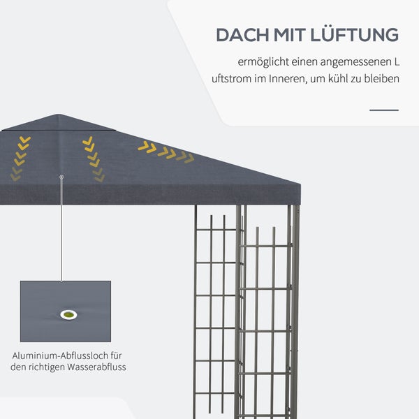 Outsunny Pavillon, Gartenpavillon, 2,95 x 2,95 m Pavillon, 2,95L x 2,95B x 2,55H m, Stahl,Polyester, Grau