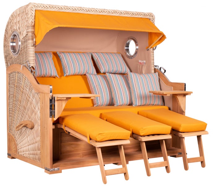 Strandkorb Westerland XXL Teak Bullauge PE shell Dessin 586