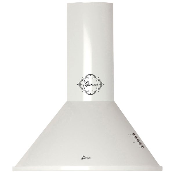 Wandhaube Gurari in pyramidenförmigem Design zur Wandmontage in der Küche mit Drucktastensteuerung.