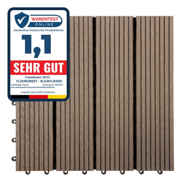 FLOORDIREKT WPC-Klickfliese Royal - Wetterbeständige Terrassenfliese - Dunkelbraun 30 x 30 cm