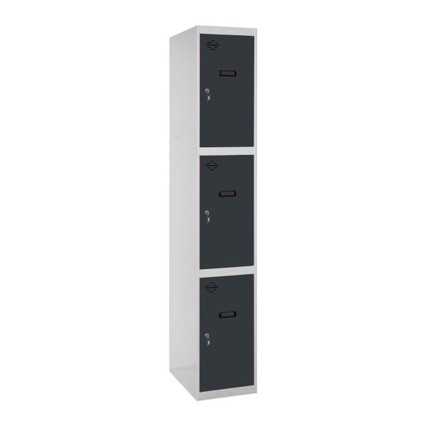 Stahlschrank mit drei Fächern und Schlüssel