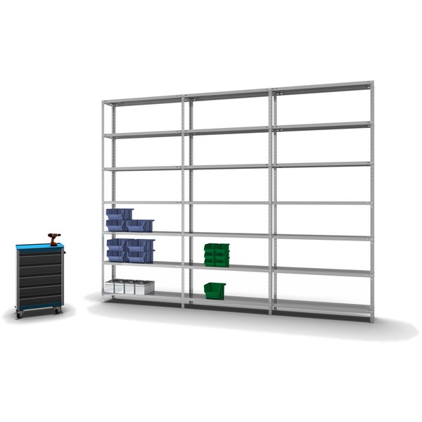 PROREGAL Fachbodenregal Schraubsystem Medium-Duty Grundregal HxBxT 300 x 130 x 30 cm 7 Ebenen Fachlast 200 kg Beidseitig Nutzbar Verzinkt