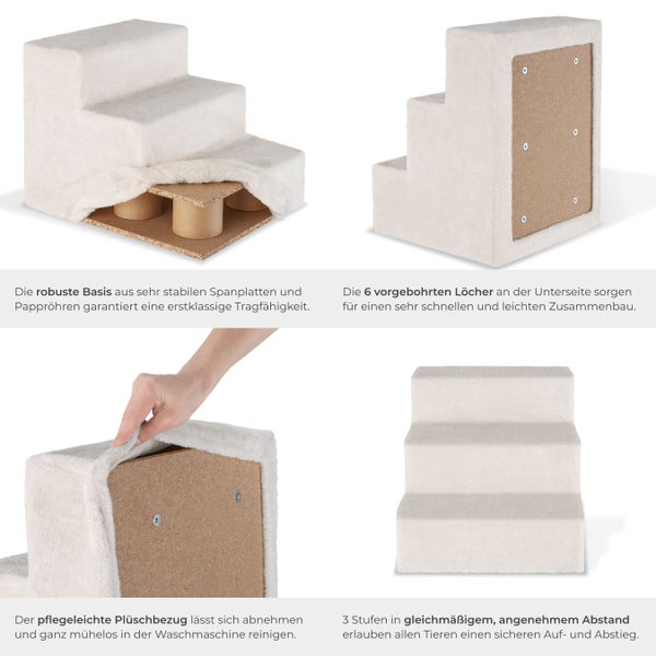 Haustiertreppe mit drei Stufen und abnehmbarem Plüschbezug