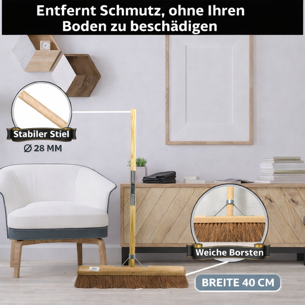 Bodenwischer mit Holzstiel und weichen Borsten, Breite 40 cm