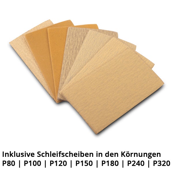 Verschiedene Schleifpapierblätter mit unterschiedlichen Körnungen