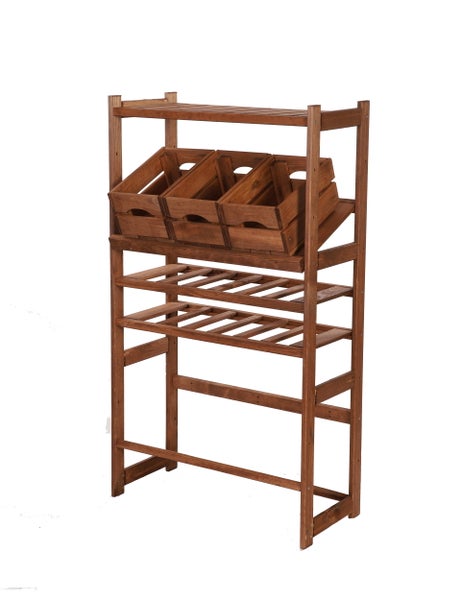 PROREGAL Getränkekisten- & Weinregal SPREEWALD HxBxT 124x70x33cm 12 Flaschen auf 2 Ebene + 2 Ebenen für Kisten + Ablage Massives Kiefernholz Braun geölt