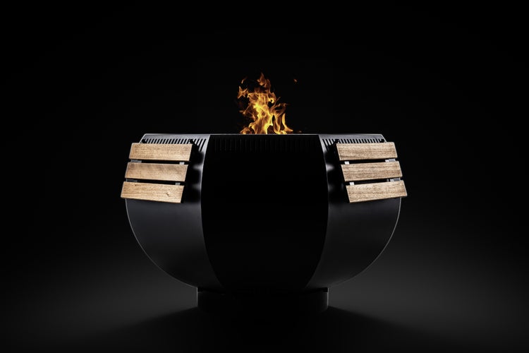 The Favilla WOX Feuerschale mit Grillring – Feuerkorb & Grillplatte in Schwarz (115 x 115 x 80 cm, 110 kg) – pulverbeschichtet, Plancha 6 mm, mit Abdeckhaube, Beistelltisch & Grillschürze – BBQ Outdoor Grill