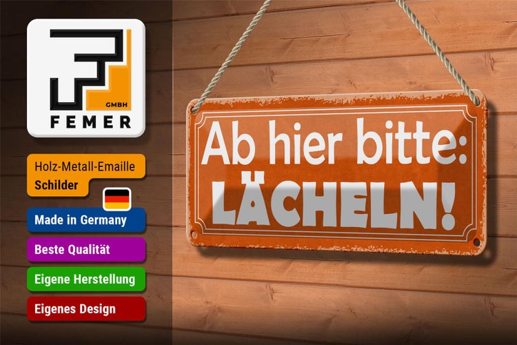 Blechschild Spruch 27x10cm ab hier bitte Lächeln Dekoration