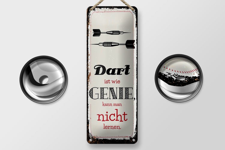 Blechschild Spruch Dart Genie kann man nicht lernen 10x27cm