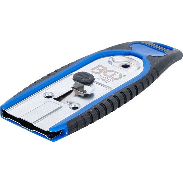 BGS Technic Logo. Plakettenschaber, 140 Millimeter, mit Soft-Griff und Kunststoffklinge, zum Entfernen von Aufklebern und Vignetten.