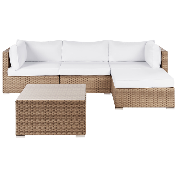 Gartenlounge-Set mit Sofa, Tisch und weißen Auflagen
