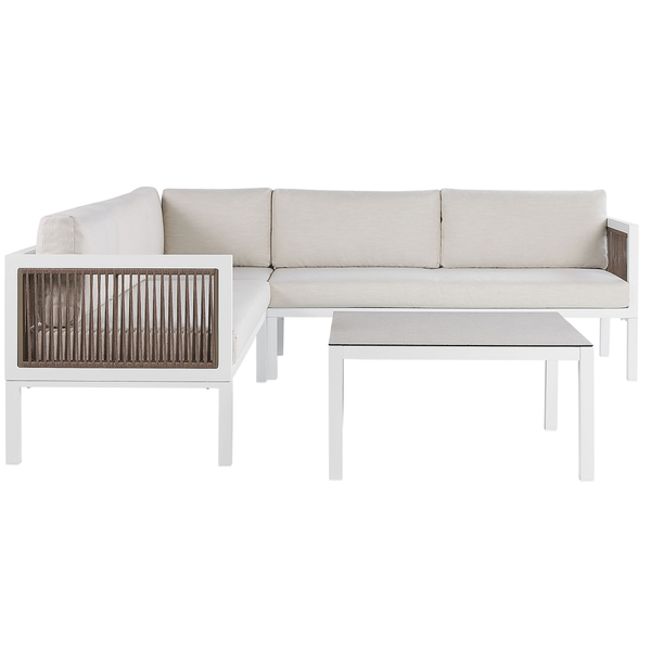 Garten Ecksofa mit Tisch 4-Sitzer BORELLO linksseitig Metall Beige