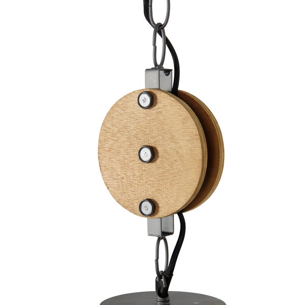 Holz Umlenkrolle für Hängeleuchte mit Metallhalterung und Kabel