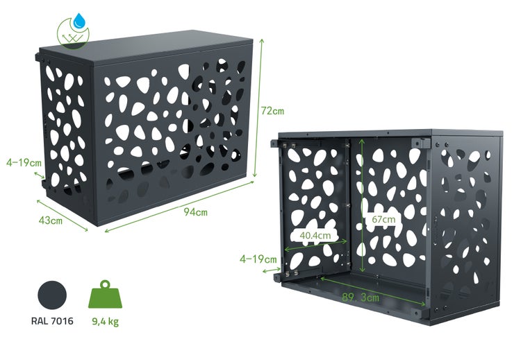 Anthrazitfarbene Casanoov Mülltonnenbox mit Abmessungen