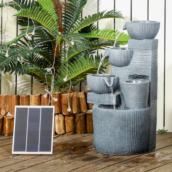 Outsunny Gartenbrunnen, Springbrunnen mit 4 Stufen, 31 x 27 x 57 cm, Kunstharz, Dunkelgrau