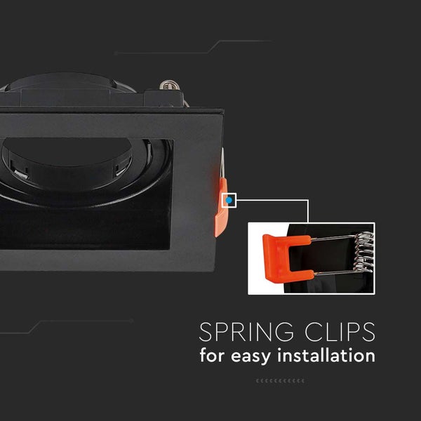 Quadratischer Einbaustrahler Rahmen mit Federklammern für einfache Montage.