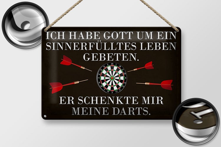Blechschild Spruch 30x20cm Gott schenkte mir meine Darts