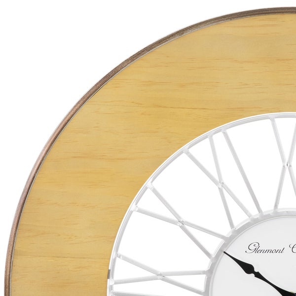 WOMO-DESIGN | XXL Große Wanduhr Alfheim rund Ø85 cm Weiß-Natur, aus Holz-Metall, Vintage-Stil, Retro Dekoration, Römische Ziffern, Lautlos, Geräuschlosem Uhrwerk, Dekorative Uhr für Wohnzimmer, Küche