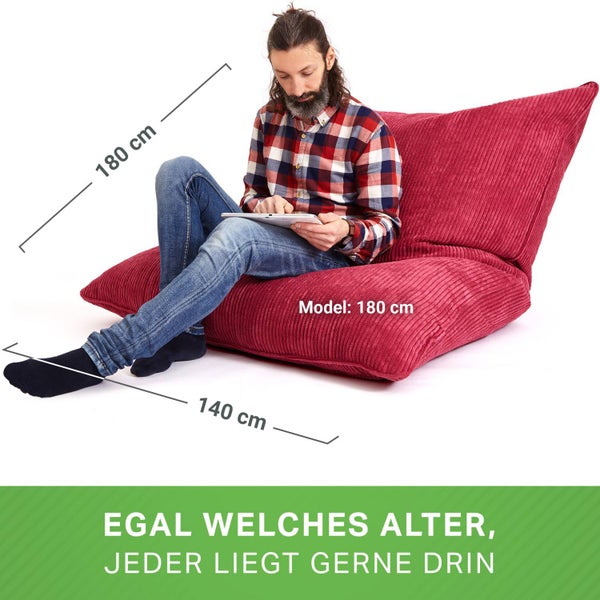 Green Bean XXL Sitzsack aus Cordstoff 370 Liter EPS-Perlen Füllung - Kuschelig Weich Robust & Waschbarem-Stoff Bodenkissen Liegekissen Sitzkissen - Apfelrot