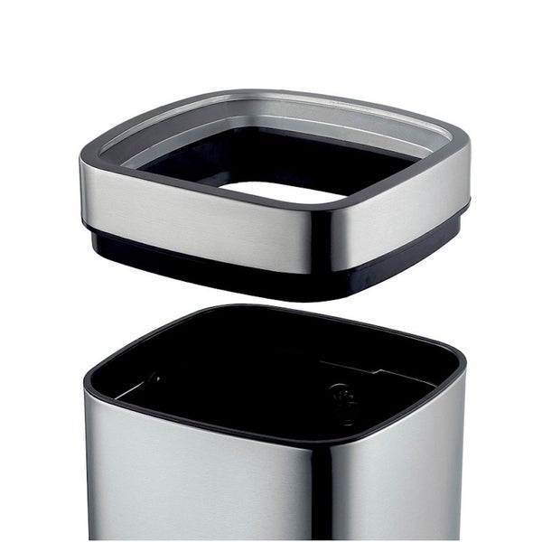 PROREGAL Quadratischer Abfalleimer Aus Mattem Edelstahl Mit Offenem Einwurf 9 Liter HxBxT 33,8 x 24 x 24 cm Silber
