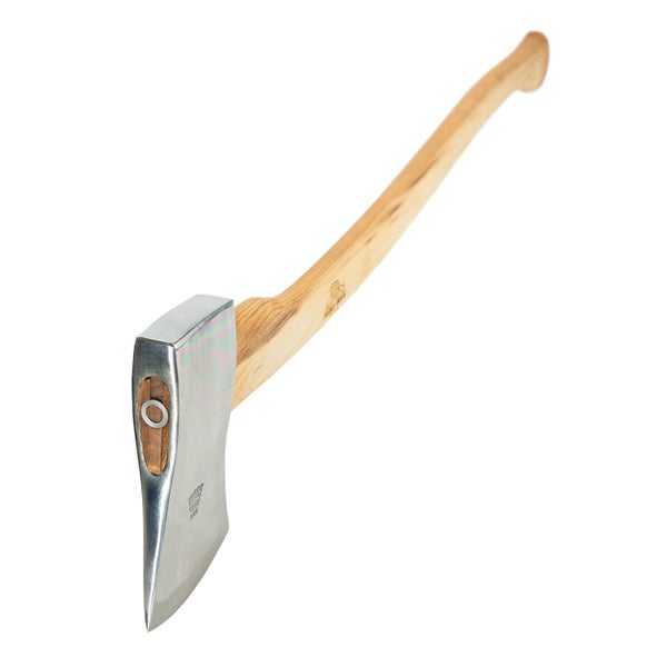 Spaltaxt mit Metallkopf und langem Holzstiel aus Eschenholz