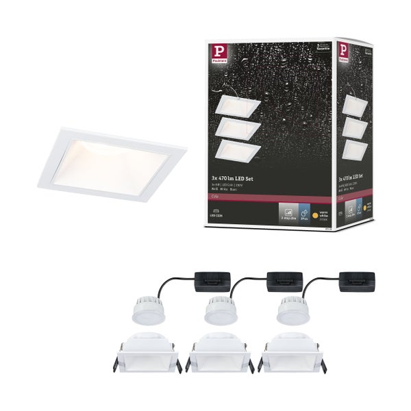 Paulmann LED Einbauleuchten Set Cole quadratisch 3 Stück 230 Volt mit 3 stufiger Dimmfunktion und Schutzart IP44