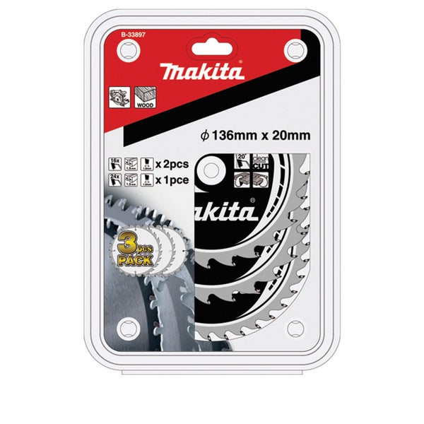 Makita Sägeblätterset für Holz, Durchmesser 136 mm, 3 Stück