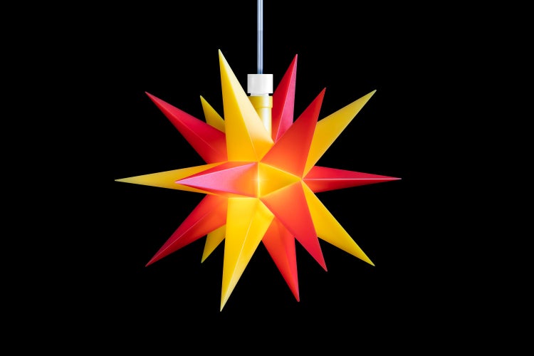 Sterntaler Dekostern | Weihnachtsstern Mini-Stern | Kunststoff | 18-Zacker | 12cm | Innen | LED | Batterie | mit Timer